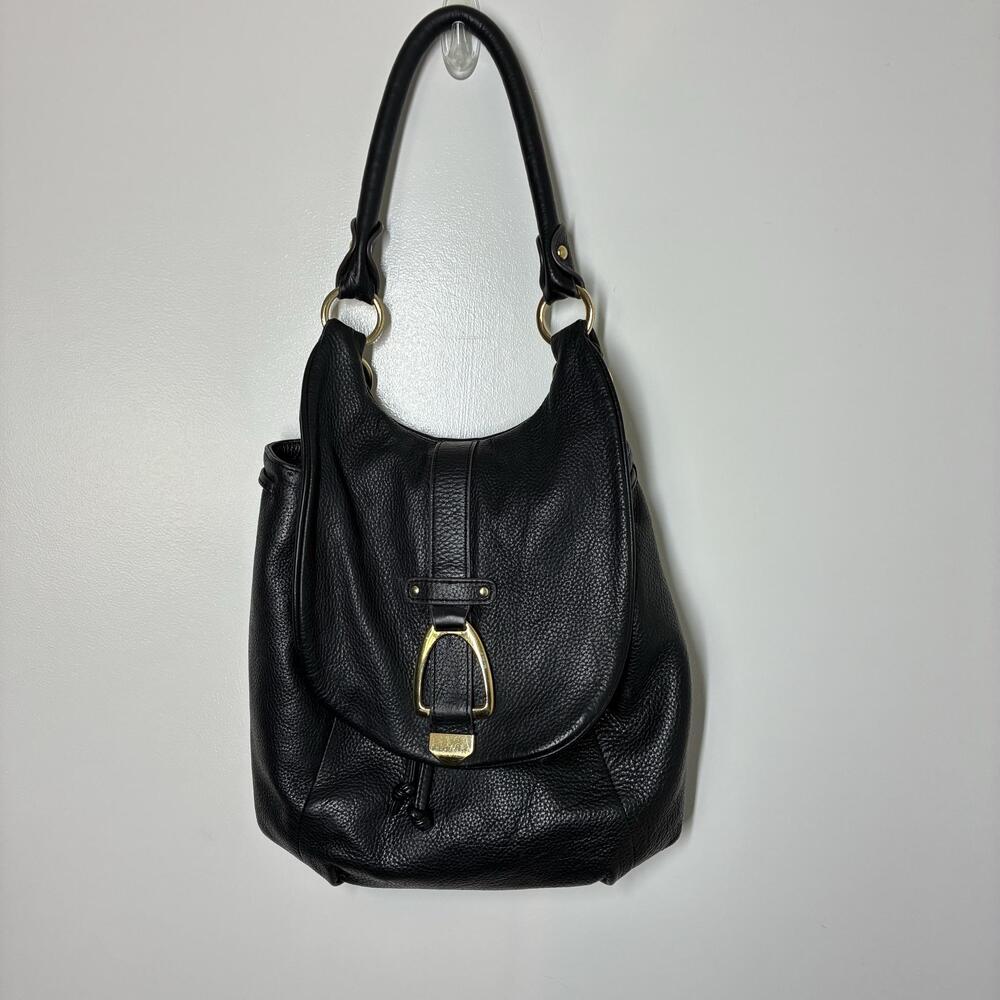 G.I.L.I. Hobo Bag Womens Large Black Leather Stirrup Buckle Shoulder Purse